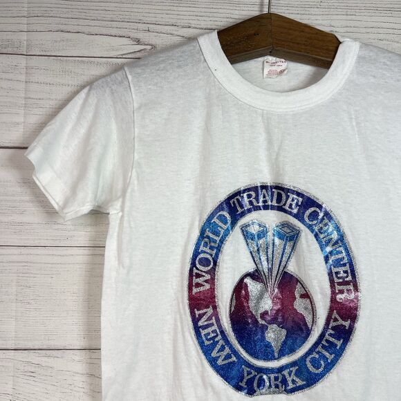 Vintage Shirt-Tex 80s 90s World Trade Center Glitter Graphic Single Stitch M USA - Picture 3 of 9